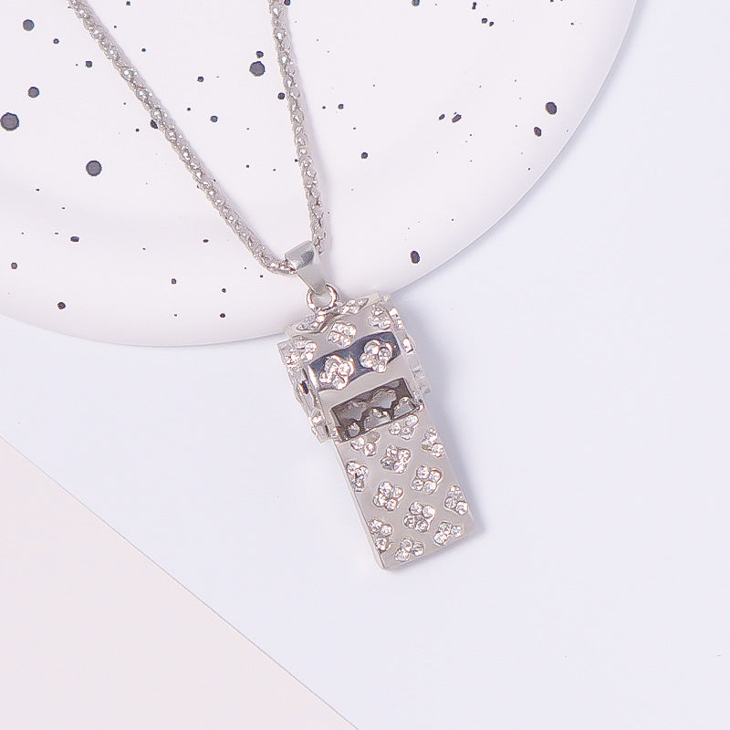 Wholesale Rhinestone Double Layer Whistle Keychain Metal Crystal Whistle Pendant